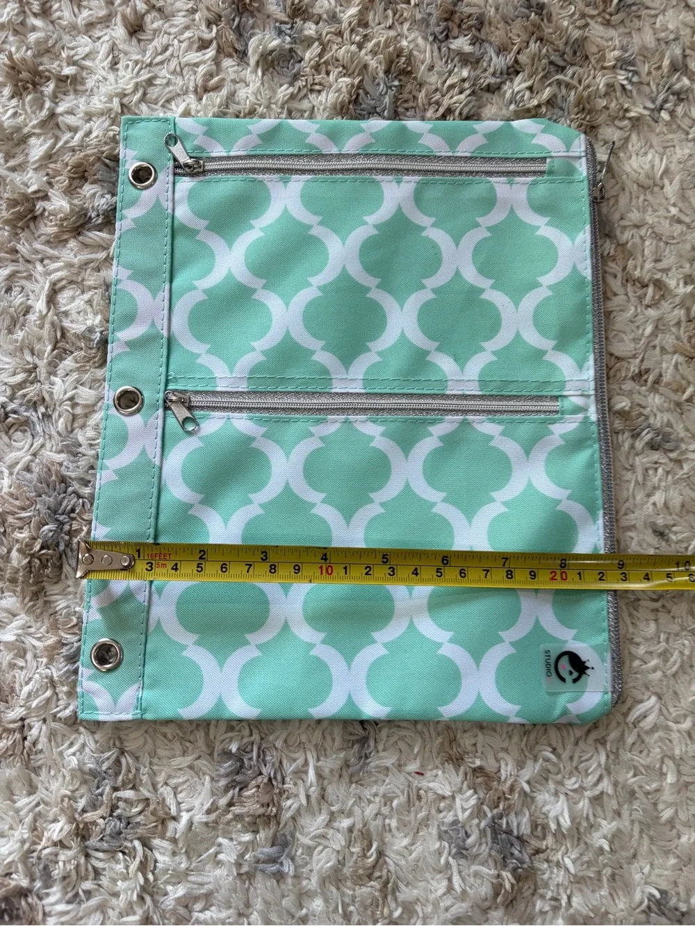 Studio Mint Green and White Patterned Binder Pencil Pouch